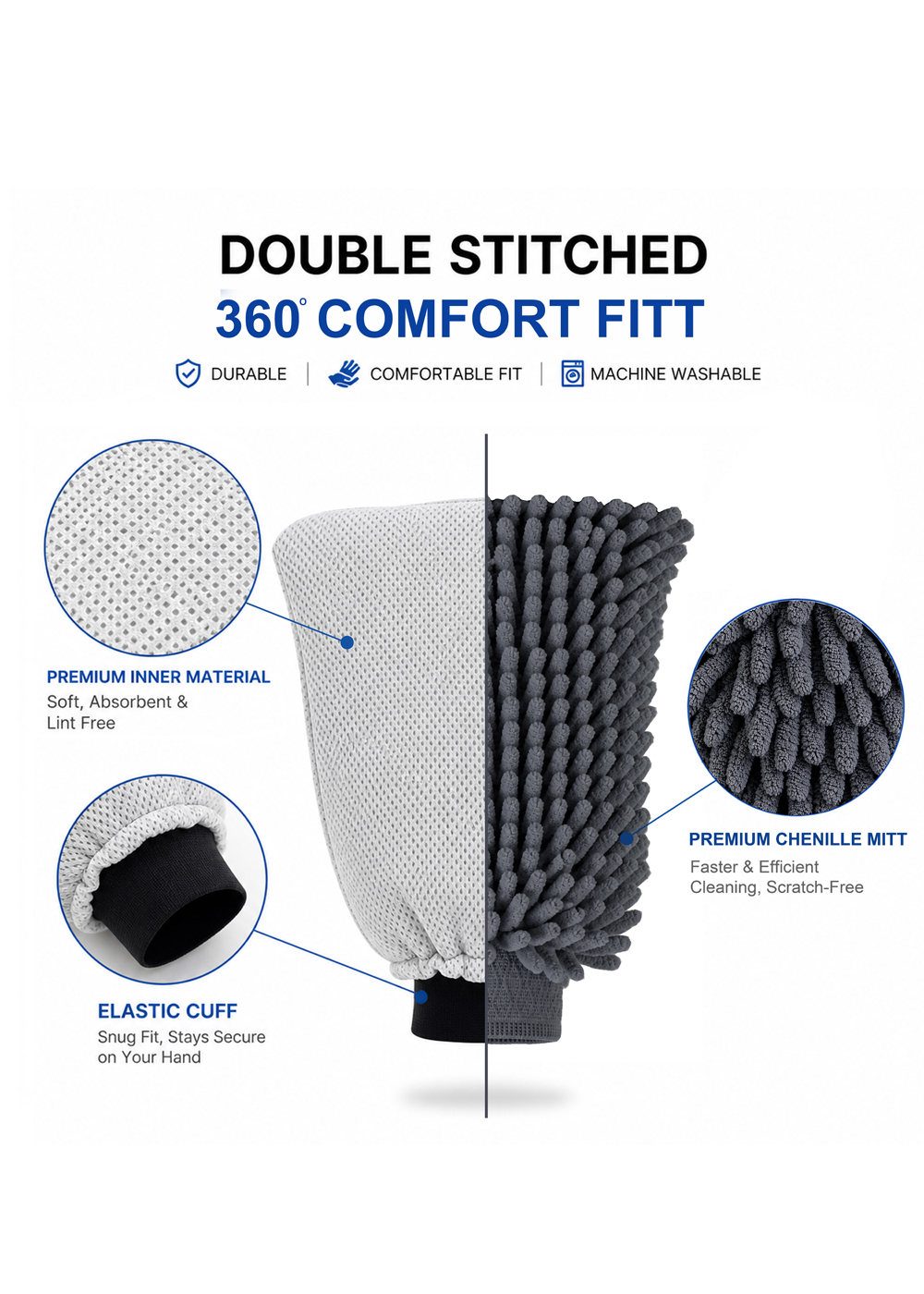 Motorev Chenille Microfiber Wash Mitt Features